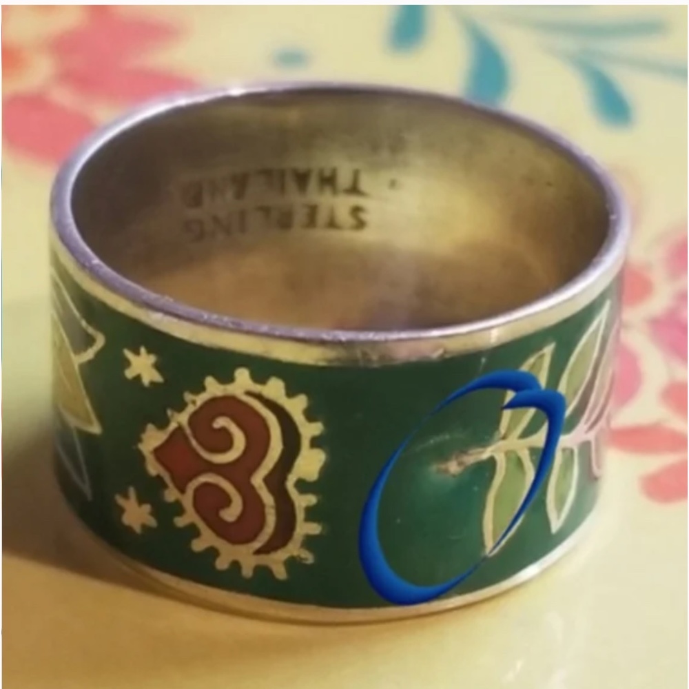 TRADED-Vintage Sterling Enameled Floral Ring - Picture 7 of 7